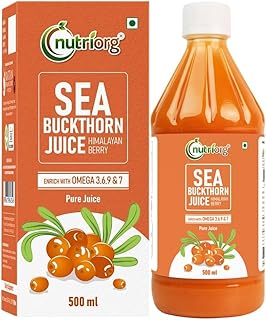 NutriOrg Pure Sea Buckthorn Juice 500 mL | 100% Himalayan Berry Pulp | Omega 3,6,7,9 & Vitamin C | Best for Immunity & Antioxidant Rich | No Added Sug
