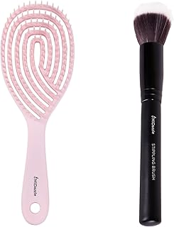 Midazzle Premium Hair Brush and Stippling Makeup Brush Set, Pink, 2 Pieces