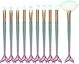Colorful Fish Tail Handle Makeup Brush Set – Foundation, Eyebrow, Eyeliner, Blush, and Concealer Brushes – Cute Christmas Stocking Stuffers and Gifts