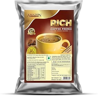 Amazon 3 in 1 Instant Rich Coffee Premix Powder 1 kg Pack for Vending Machine | Manual Use