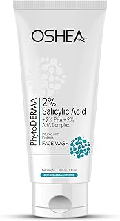 Oshea Phytoderma 2% Salicylic Acid + 2% PHA + 2% AHA Facewash for Women & Men | Care for Blackheads, Whiteheads, Acne & Congested Pores | Infused with