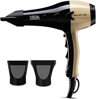 VEGA PROFESSIONAL Pro Dry 2000W Hair Dryer for Woman & Man | Blow Dryer for Women Cool Shot Button & Combination of 4 Heat & 2 Speed Settings, Gold, (