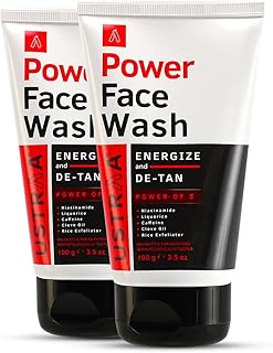 Ustraa Power Face Wash - 100g - Set of 2 - Energize and De-Tan | Dermatologically Tested | Effective Tan Removal | Removes Dead Skin, Brightens Skin,