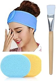 Women’s Facial Headbands & Face Pack Puff Sponge Combo – Soft Adjustable Hair Band for Face Wash, Makeup & Skincare – 1 Headband + 1 Face Cleansing Sp
