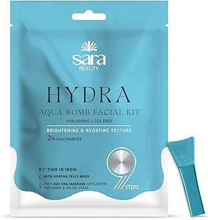 SARA Hydra Aqua Bomb Facial Kit for Skin Brightening & Deep Hydration with Hyaluronic Acid, Tea Tree & Niacinamide – 9 Step Professional Facial Ritual
