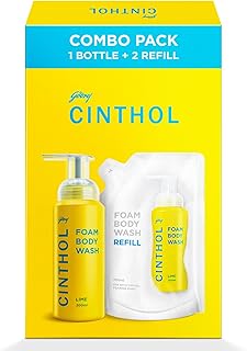 Cinthol Lime Foam Body Wash - Combi Pack (600ml) | 1 Bottle & 2 Refill | Unique Foam Formula for Moisturized & Irresistibly Soft Skin | Suitable for A