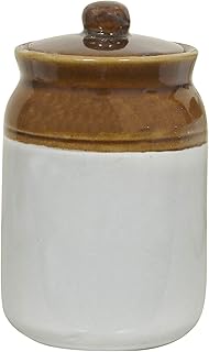 JGS Mughal Art Ceramic Pottery Hand Painted Cornichon Dry Fruit Pickle Tea Coffee Storage Jar For Kitchen (Cream_1Kg)