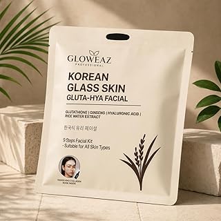 gloweaz Professional Korean Glass Skin Gluta-Hya Facial Kit 500g | 9 Step Facial Treatment | Glutathione, Hyaluronic Acid, Ginseng & Rice Water Extrac