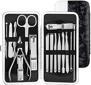 Manicure Set 16pc Professional pedicure manicure kit Leticia Stainless steel Nail clippers Grooming Kit With lightweight and beautiful Travel Case-Mul