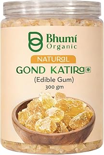 Bhumi Organic Gond Katira (Tragacanth Gum) 300g – Natural Edible Gum for Summer Drinks | Body Cooling Ayurvedic Superfood | Gluten-Free