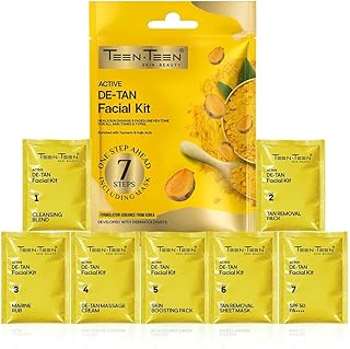 TEEN TEEN Active De-Tan Facial Kit - Enriched with Turmeric & Kojic Acid | 7-Step Tan Removal Facial with Sheet Mask for Bright, Even Tone & Clear Ski