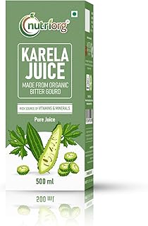 Nutriorg Organic Karela Juice - 500 ml | Bitter Gourd Juice for Blood Sugar Control | Diabetes Care & Immunity Boost | No Added Sugar, Colors, or Flav