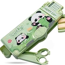 Umadiya Magnetic Multifunctional School Pencil Box with Calculator Cute Cartoon Stationary Large Capacity Compass Geometry Kids Scissor Ruler Eraser M
