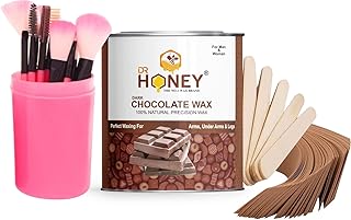 DR HONEY hair removal dark chocolate wax 600 gram and Makeup Brushes Set Tool Pro Foundation Blending Blush Eyeliner Face Powder Brush Kit (pack of 12