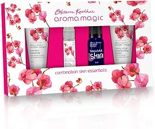 Aroma Magic Combination Skin Essentials Gift Set – Natural Skincare Combo with Turmeric Cleanser, Moringa Toner, Beautiful Oil & Clary Sage Moisturize