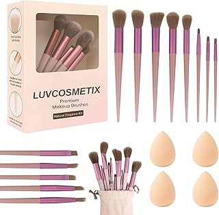 17-Pcs Makeup Brush & Sponge Set – Includes 13 Premium Synthetic Brushes for Foundation, Powder, Concealer, Blush & Eyeshadow, Plus 4 Soft Blending Sp
