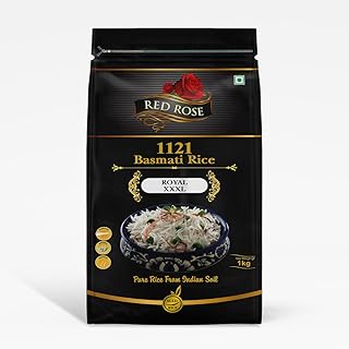 Red Rose Royal Basmati Rice 1Kg, Perfectly Aged Grain, Rich Aroma, Best Indian Basmati Rice for Biryani