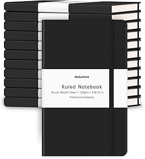 12 Pack Notebooks Journal, Ruled Notebook, Premium Thick Paper Lined Journal, Black Hardcover Notebook for Office Home School Business Writing Note Ta
