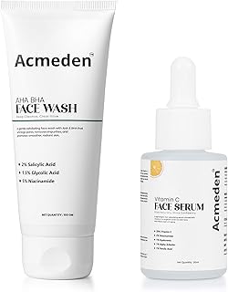 AHA BHA Face Wash 100g & Vitamin C Face Serum 30ml Combo | Salicylic Acid, Glycolic Acid & Niacinamide | Deep Cleansing & Brightening Skincare Set