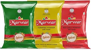 Marwar Spices Combo (Total 3KG) Pack Red Chilli, Coriander Powder and Turmeric Powder 1KG Each Pack | Agmark Certified Lal Mirch, Dhania & Haldi Powde