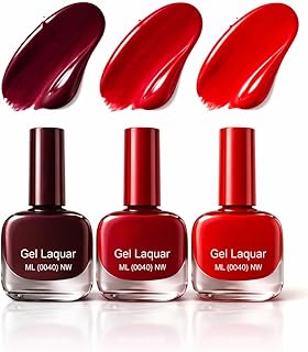 Gel Nail Polish Set of 3 Combo for Women | Cherry Red, Classic Red & Cabernet Shades | Long Lasting Chip Free Nail Paint | Glossy Gel Finish Quick Dry