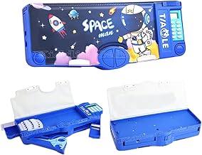 Kiddie Galaxia® Space Magnetic Multifunctional Pencil Box With Calculator Cute Astronaut Stationary Compass for Boys & Girls Geometry Kids Include Cal