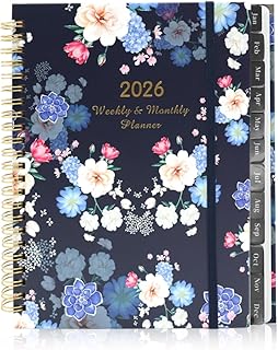 2026 A5 Weekly Planner Journal Book, Spiral Bound Hardcover Floral Diary, Monthly Organizer With Elastic Band, Schedule Agenda Notebook For Studies, O