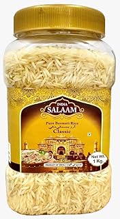 India Salaam Classic Basmati Rice 1kg JAR | Naturally Aged Long Grain Rice | Ideal for Daily Cooking, Pulao & Biryani Rice