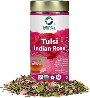 Organic Wellness Tulsi Indian Rose Herbal Tea 100g Tin | Ice Tea with Indian Rose Tulsi Blend | Rich in Antioxidants | Stress Relieving | Immunity Boo