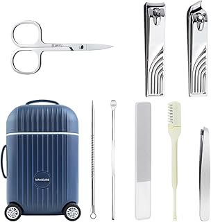 MAYCREATE® Set of 8 Nail Clippers Ear Cleaning Kit with Suitcase-inspired Storage Case, Stainless Steel Personal Grooming Kit Manicure Gift Set