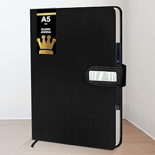 Leather Hardbound Office Notebook Diary With Magnetic Lock For Office Personal Daily Planner Notebook Diary, A4 Size, 192 Pages (Black)