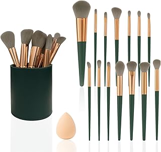 ANNA's 14 Pcs Makeup Brush Set with Beauty Blender Sponge – Professional Face & Eye Cosmetic Brushes for Foundation, Blush, Contour, Eyeshadow – Soft
