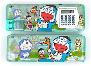 WingsCreations Pack of 1 Multipurpose Magnetic Pencil Box with Calculator, Dual Sharpener for Girls & Boys for School, Big Size Cartoon Printed Pencil