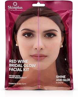 SKINPLUS Professional 6-Step Facial Kit| Infused Actives for Hydration, Brightening & Skin Elasticity | Suitable for All Skin Types (RED WINE BRIDAL G