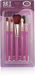 Fashion Colour Set N Play 5-Piece Makeup Brush Set by Fashion Colour | Professional Fluffy, Shader, Blending, Angled & Spoolie Brushes | Soft Bristles
