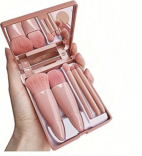 BeFunky 5-Piece Professional Makeup Brush Set with Mirror & Travel Case Vegan Bristles for Sensitive Skin, Portable Cosmetic Kit for Travel and On-the