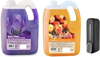 Wiz Aroma Soothing Body Wash & Shikakai + Apricot Shampoo 5L Combo with Wall Mount Dispenser | Refreshing Shower Gel & Herbal Hair Cleanser | Ideal fo