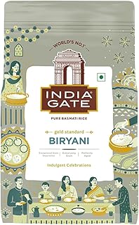 India Gate Biryani Pure Basmati Rice 1Kg | Perfectly Aged | Extrta Long Grain | Best for Dum Cooking