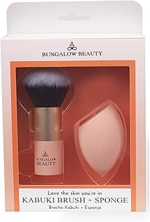 Kabuki Brush & Blender Set – Premium Flat Top Foundation Brush with Soft Synthetic Bristles and Beauty Sponge – Flawless Makeup Application for Liquid
