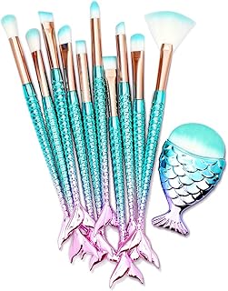 BeFunky 11PCS Makeup Brushes Set with Colorful Fish Tail Handle, Foundation Eyebrow Eyeliner Blush Cosmetic Concealer Brushes Gift for Girls Kids Wome