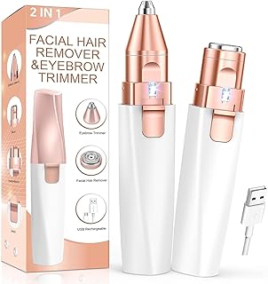 Rechargeable Eyebrow Trimmer for Women 2-in-1 Facial Hair Remover Electric Epilator Professional Painless Eyebrow Razor Portable Nose Hair Trimmer Lip