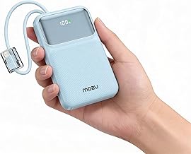 Mozu AmpUp PB110 10000mAh 16mm Ultra-Slim Power Bank with in-Build Type C & 8 Pin Cable |Carry Handle Design|22.5W Fast Charging|Flight Approved 38.5W