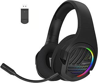 amazon basics Tri-Mode Wireless RGB Gaming Headphones with Detachable Mic,Volume Scroller,Microphone On/Off Button,Type-C Charging Jack, for PC and La