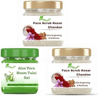 Kesar Chandan Face Scrub 100g Pack Two | Aloe Neem Moisturizer Gel 100g | Herbal Exfoliation Hydration Care Set