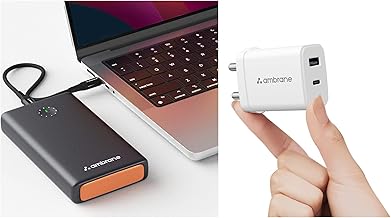 Ambrane 100W Fast Charging Powerbank for MacBook, Type C Laptop & Mobile Charging, 25,000mAh Battery with 30w Gan Charger