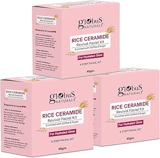 Globus Natural Rice Ceramide 6 Step Facial Kit For Korean Glass Skin, 40 gm, Set of 3