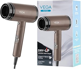 Vega Dry-Up 2000 Watts Hair Dryer For Men & Women with 3 Heat & 1 Speed Setting & Cool Shot Button, Blow Dryer, Foldable Hair Dryer with Over Heat Cut