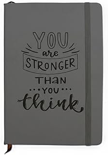 Professional Motivational Notebook A5 Size Hardcover Diary for Men Women and Students with You Are Stronger Than You Think Laser Engraved Quote Grey P