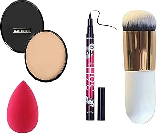 Ovking Most Beautiful Trending Compact, Waterproof Eyeliner, Foundation brush with Beauty sponge puff