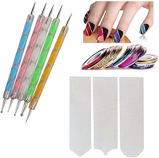 Nail Art Combo 5pc Nail Art Pen Set,10 pc Stripping Roll Tape And A French Manicure Nail Art Tip Sticker